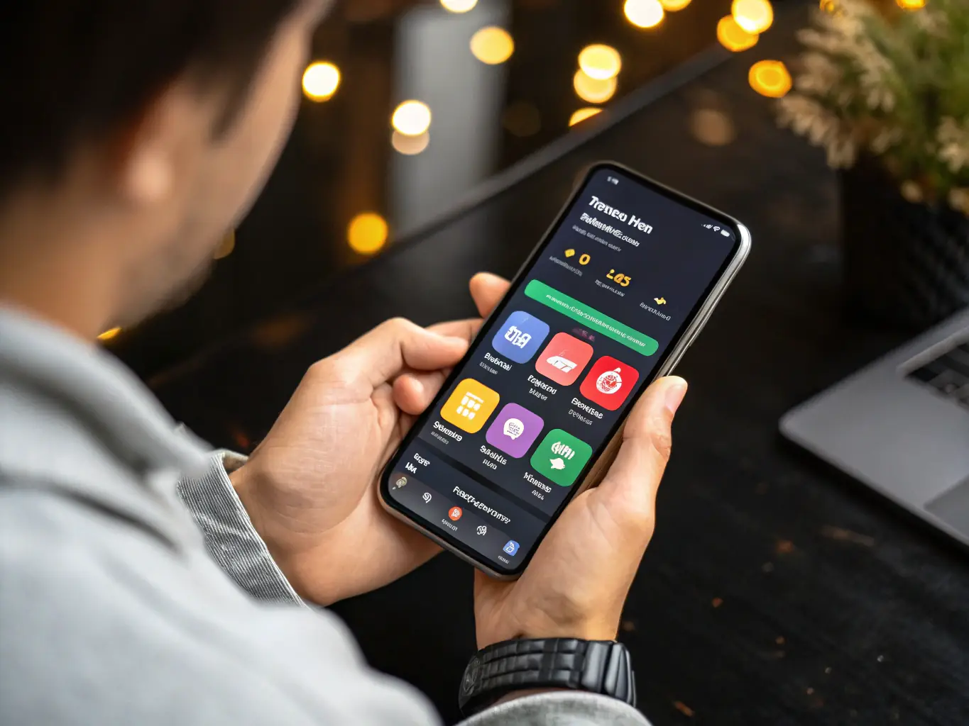 An image depicting a frustrated user struggling with the Trade Republic app on their phone, highlighting issues with customer support and platform reliability.